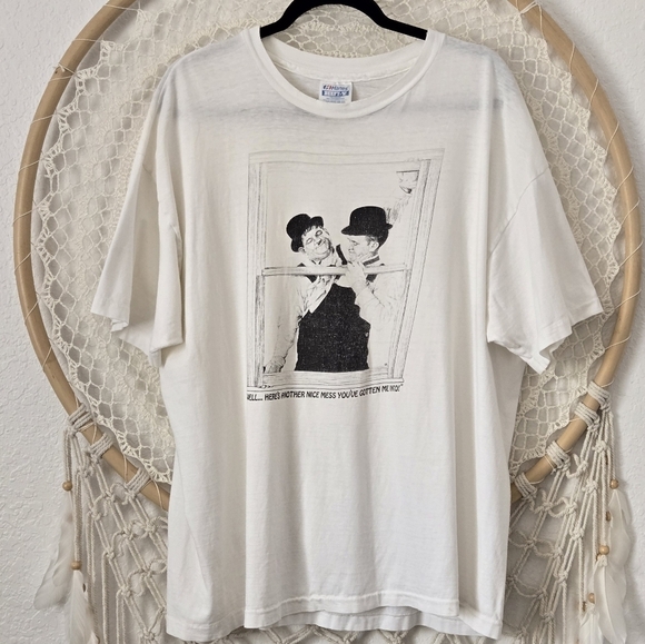 Hanes Other - Vintage 90s Single Stitch Y2K Laurel & Hardy Hanes Beefy-T White Graphic T-Shirt
